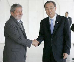 Ban Ki-moon et Lula discutent du réchauffement climatique