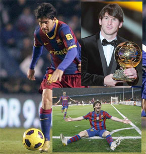 Lionel Messi dribble Xavi et Iniesta