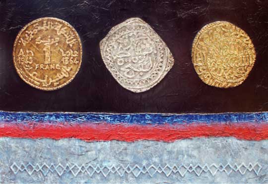 Le Matin - Des pièces de monnaie anciennes sur fond de peinture abstraite