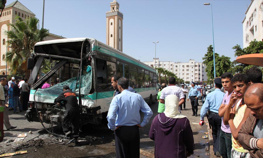 Collision entre deux autobus, à Casablanca, faisant Vingt et un blessés. (Photo : MAP)