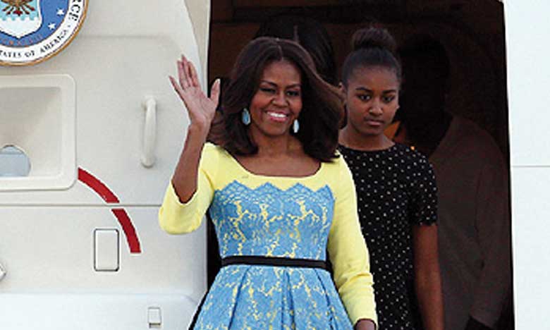 La Première Dame  des États-Unis, Michelle Obama, quitte Marrakech au terme d'une visite au Maroc