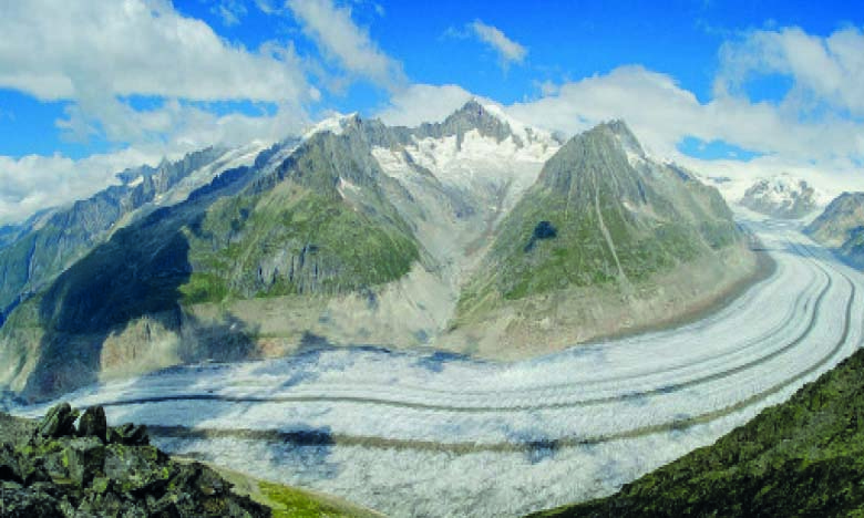 Le plus grand glacier des Alpes suisses, l’Aletschgletscher, fond rapidement et pourrait disparaître complètement d’ici 2100. Ph. ONU