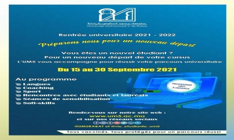 L’Université Mohammed V de Rabat organise une série d’activités  d’accompagnement à distance du 15 au 30 septembre 2021