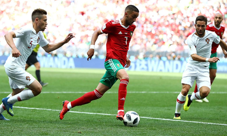 Phase de jeu la dernière rencontre Maroc-Portugal en Coupe du monde 2018 en Russie.