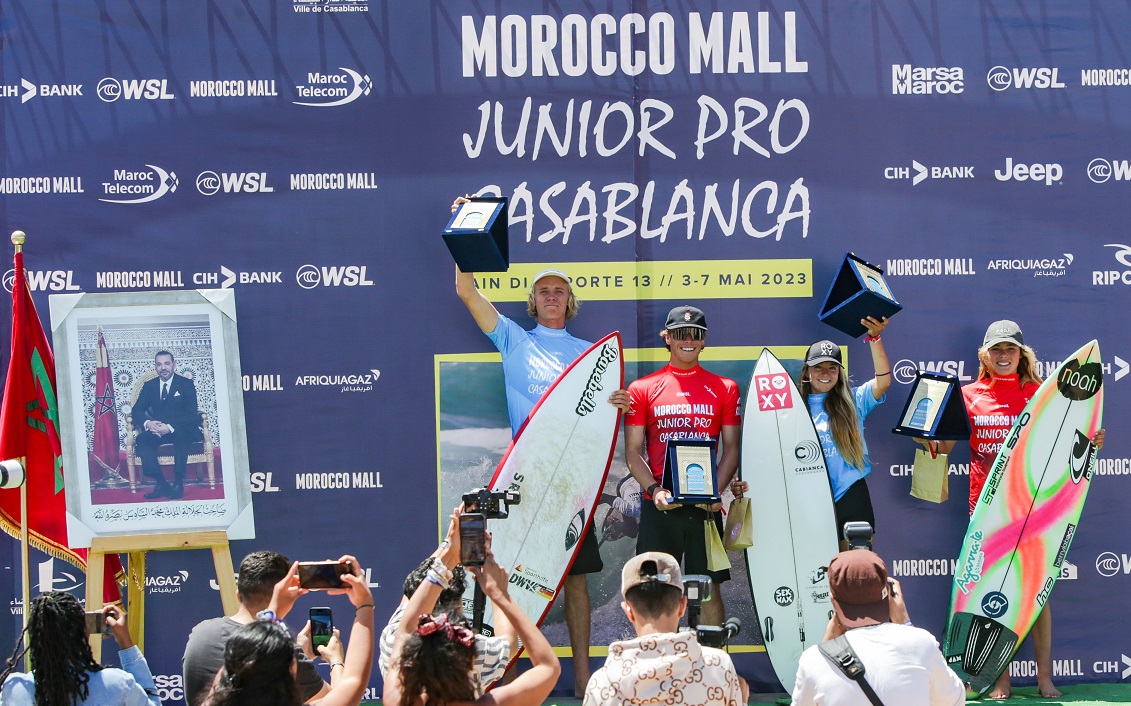 Les gagnants de la deuxième édition du Maroc Mall Junior Pro 2023 sur le podium.