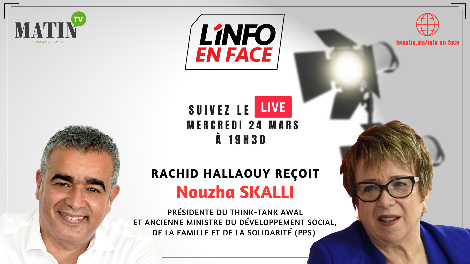 Live : L'Info en Face avec Nouzha Skalli