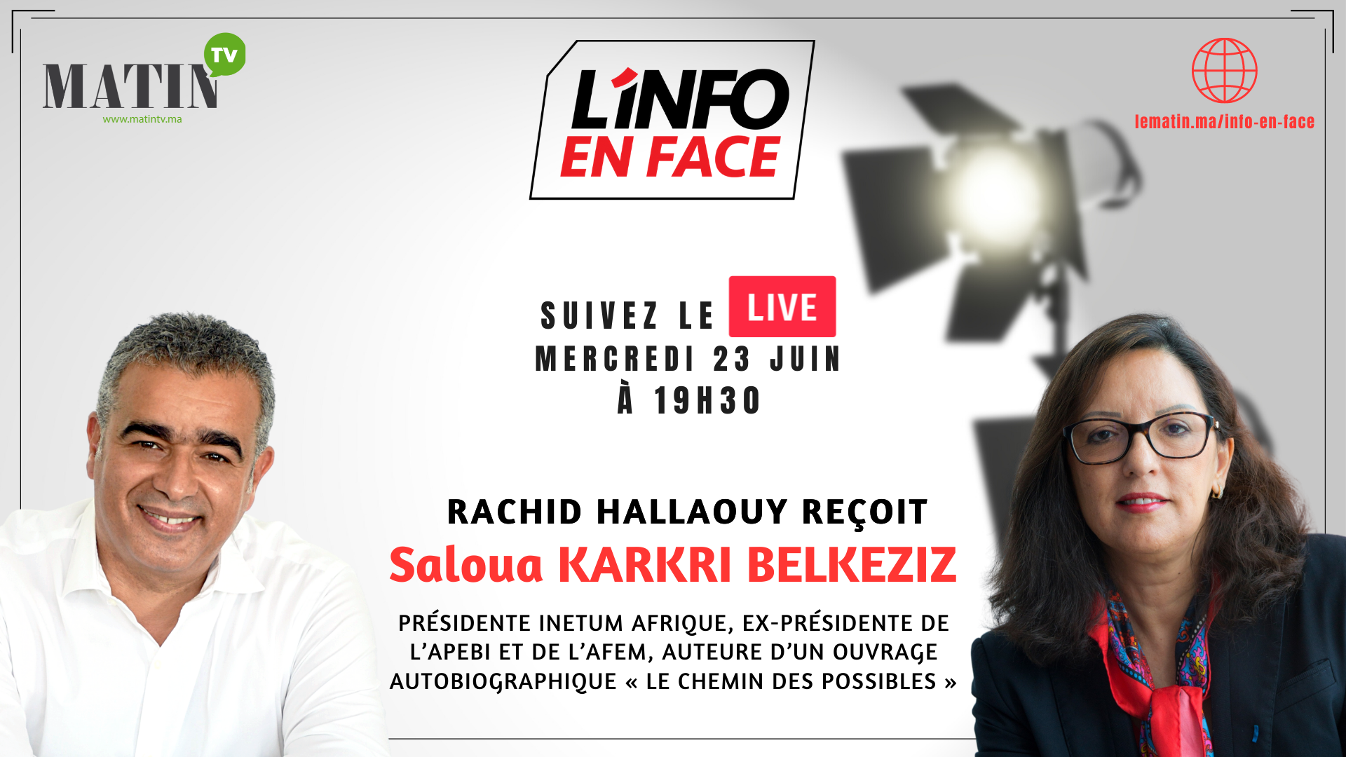 Live : L’Info en Face avec Saloua Karkri Belkeziz